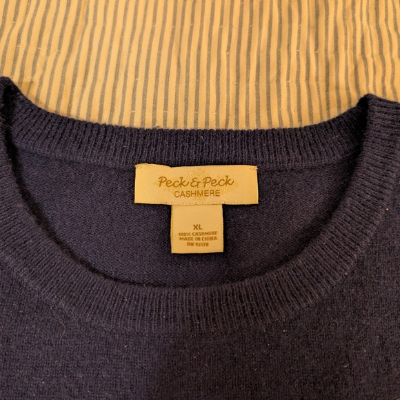 CASHMERE navy Blue Grey Stars Sweater XL Peck and Peck - Picture 4 of 4